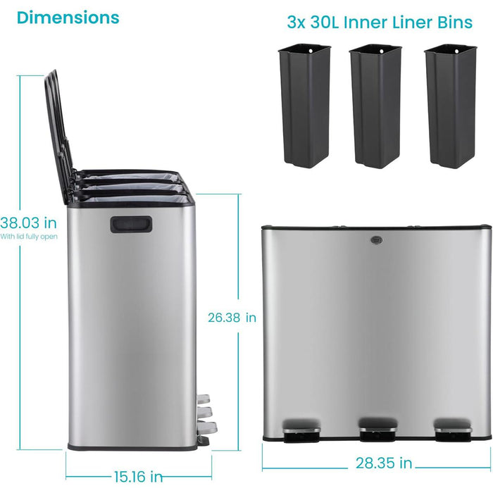 24 Gallon Kitchen Trash Can with 3 Compartments