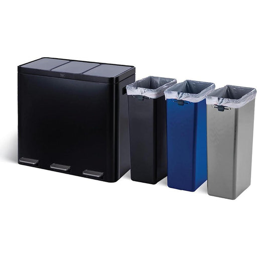3X 5.8 Gallon Compartments for 60 Liter Total Capacity Kitchen and Recycling Trash Can Combo, Matte Black - Home Zone Living