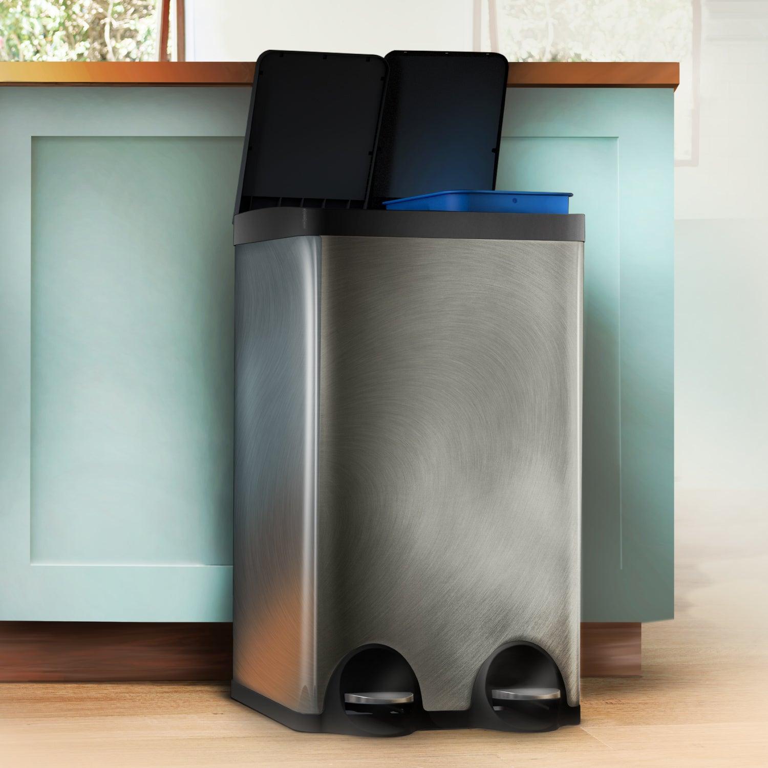 15.8 Gallon Kitchen Trash Can with Dual Compartments - 60 Liter Total Capacity - Home Zone Living