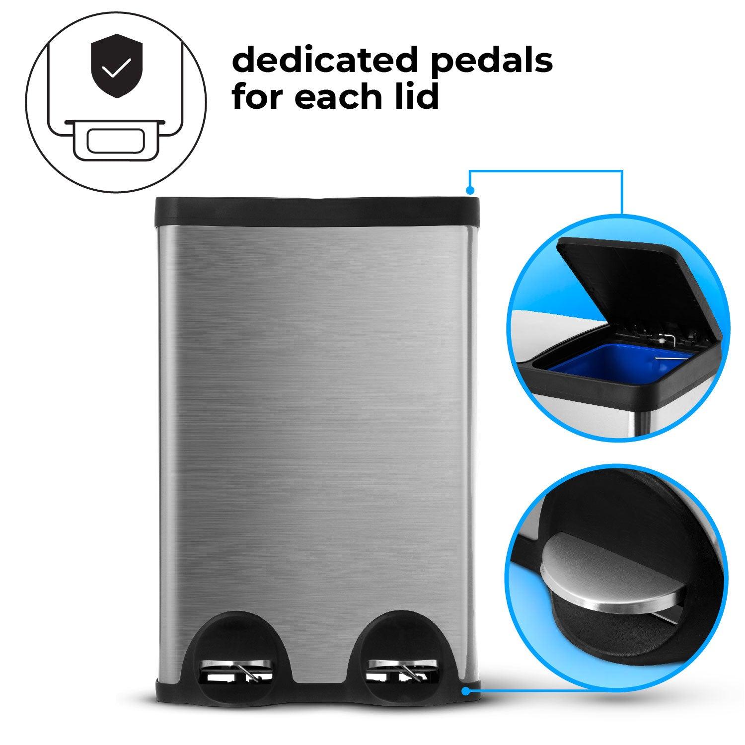 15.8 Gallon Kitchen Trash Can with Dual Compartments - 60 Liter Total Capacity - Home Zone Living
