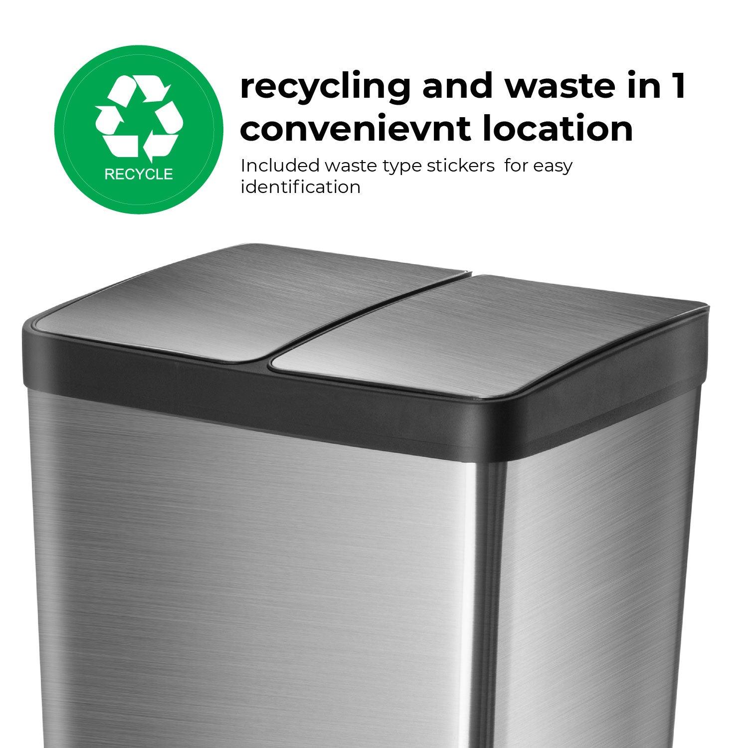 15.8 Gallon Kitchen Trash Can with Dual Compartments - 60 Liter Total Capacity - Home Zone Living