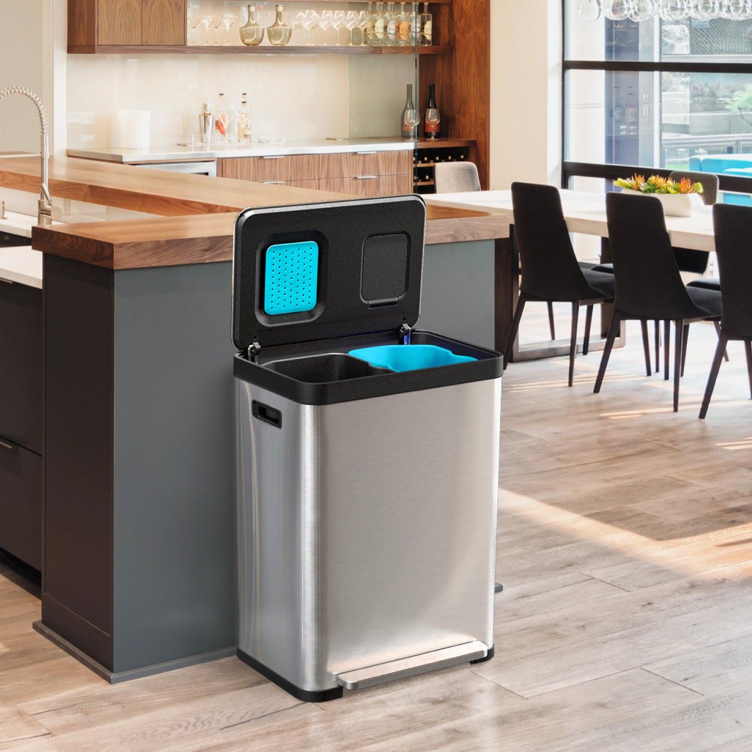 18.5 Gallon Dual Trash Can with CLEANAURA, 70 Liter Total Capacity - Home Zone Living