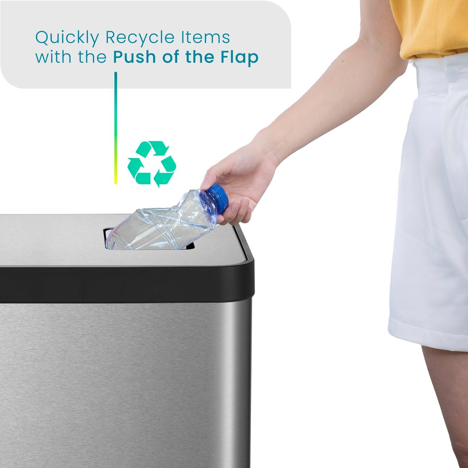 18.5 Gallon Dual Trash Can with CLEANAURA, 70 Liter Total Capacity - Home Zone Living