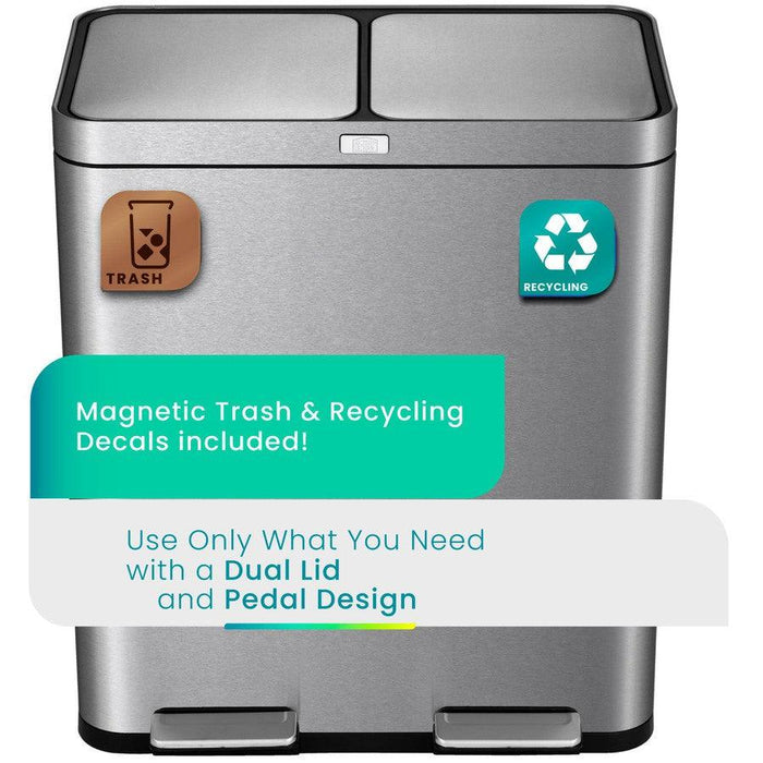 16 Gallon Dual Compartment Trash Can with CleanAura, 60 Liter Total Capacity - Home Zone Living