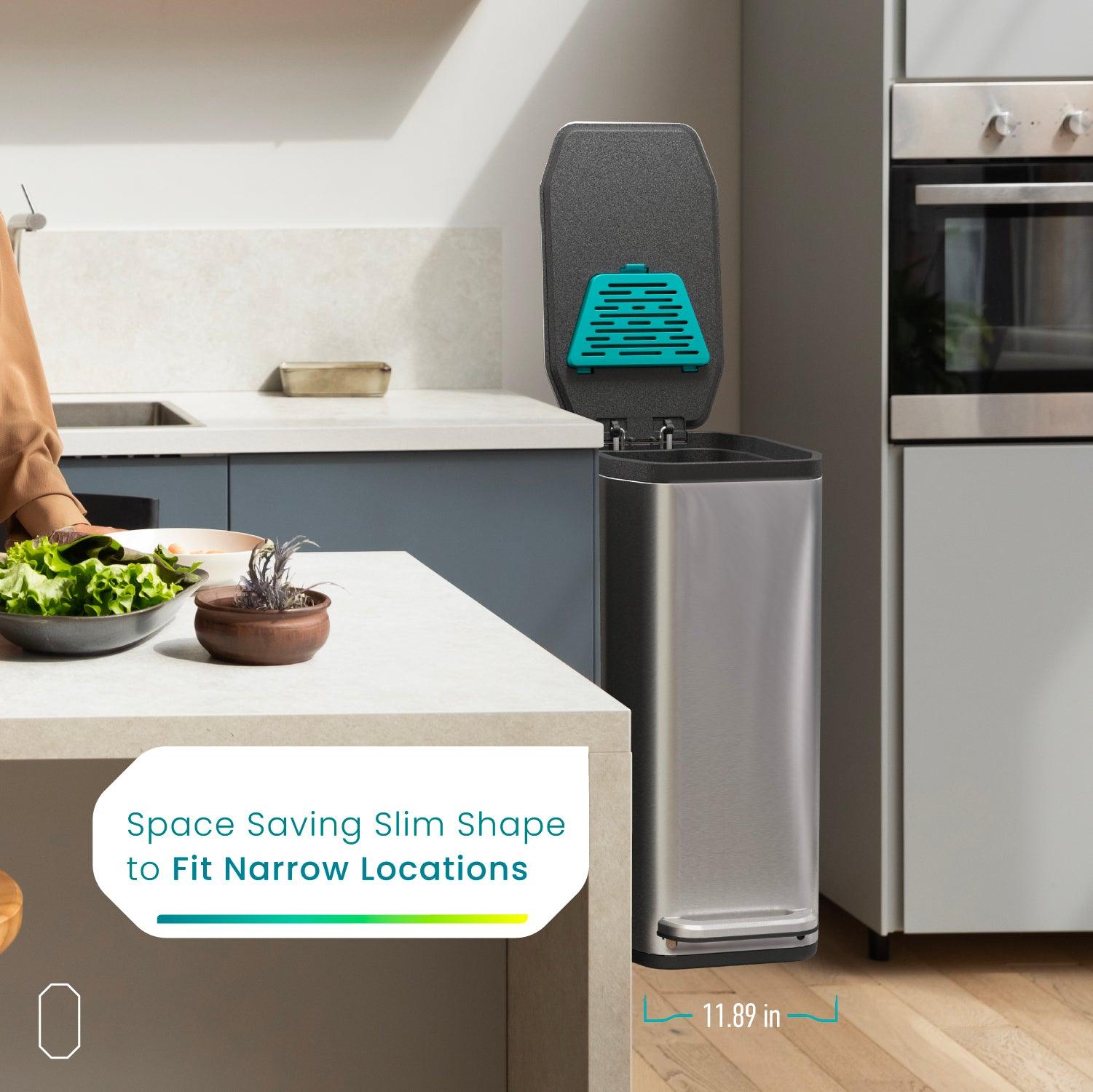 13 Gallon Slim Kitchen Trash Can with CLEANAURA, 50 Liters - Home Zone Living
