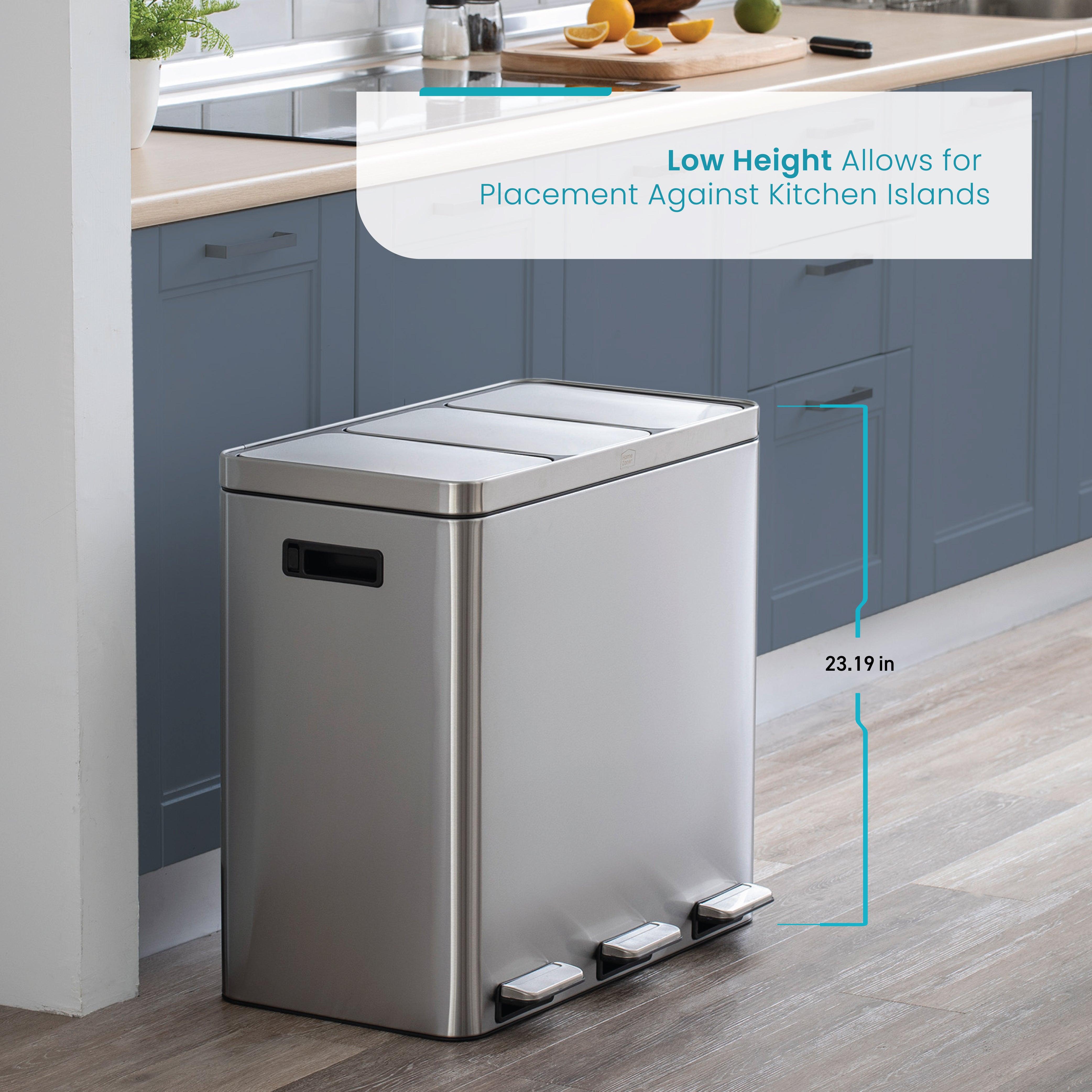 16 Gallon Kitchen Trash Can with 3 Compartments for 60 Liter Total Capacity - Home Zone Living