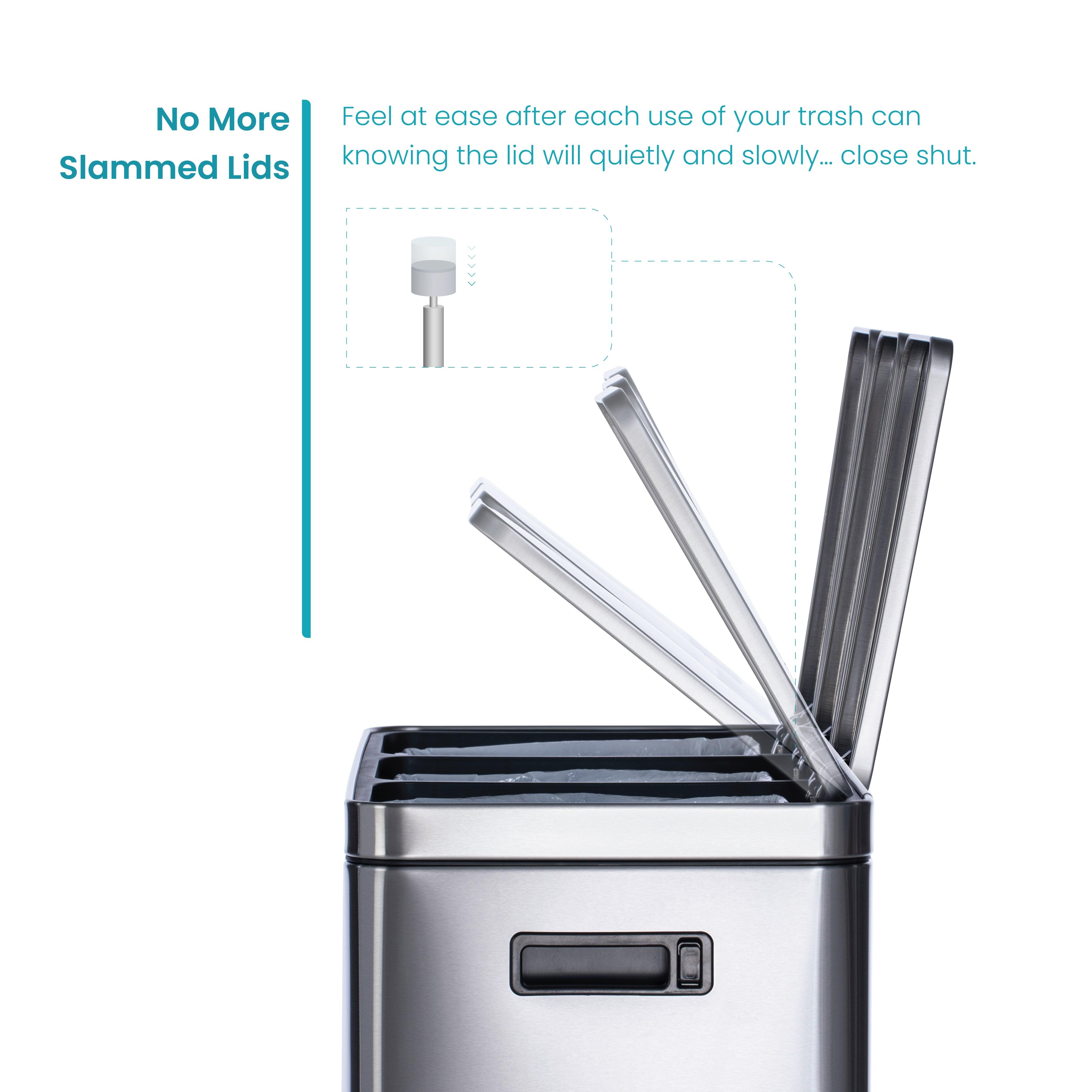 16 Gallon Kitchen Trash Can with 3 Compartments for 60 Liter Total Capacity - Home Zone Living