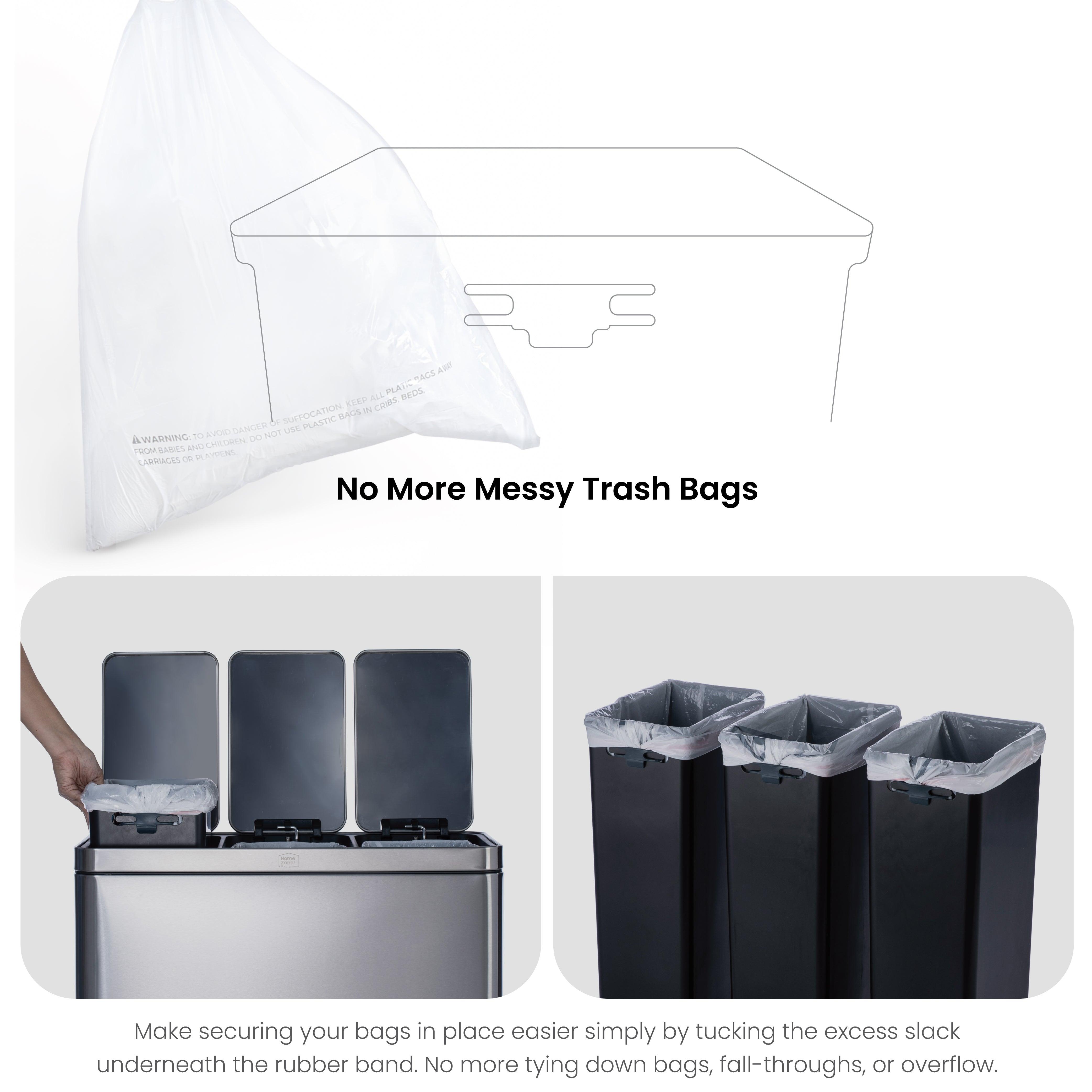 16 Gallon Kitchen Trash Can with 3 Compartments for 60 Liter Total Capacity - Home Zone Living