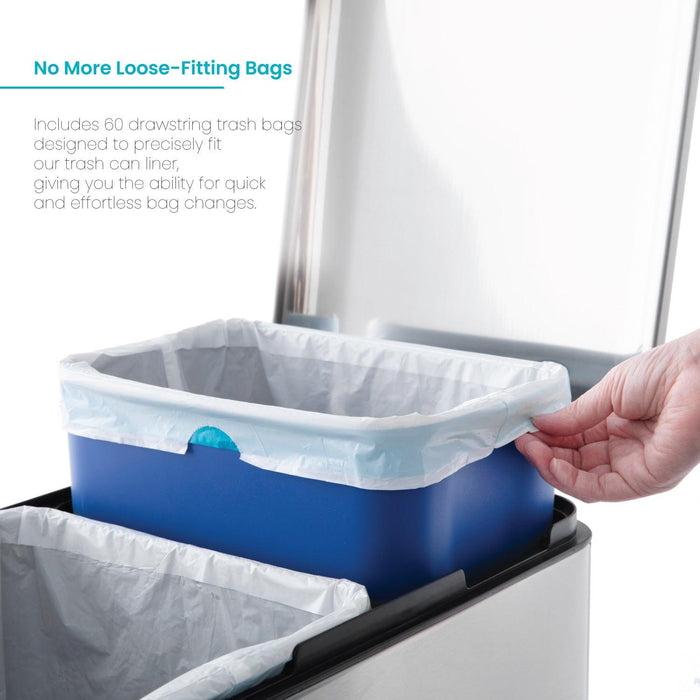 5.3 Gallon Kitchen Trash Bags with Drawstring Handles, Heavy Duty Custom Fit Design for 20 Liter Dual Recycling Liners, Code 20R, 60 Count - Home Zone Living
