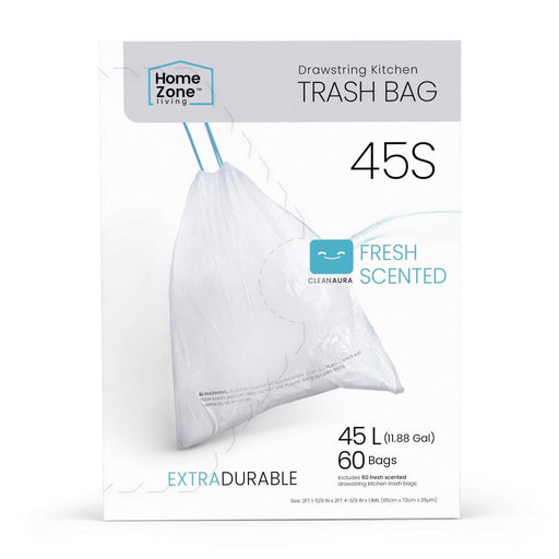12 Gallon Kitchen Trash Bags with Drawstring Handles, Heavy Duty Custom Fit Design for Standard 45 to 50 Liter Kitchen Trash Cans, Code 45S, 60 Count - Home Zone Living