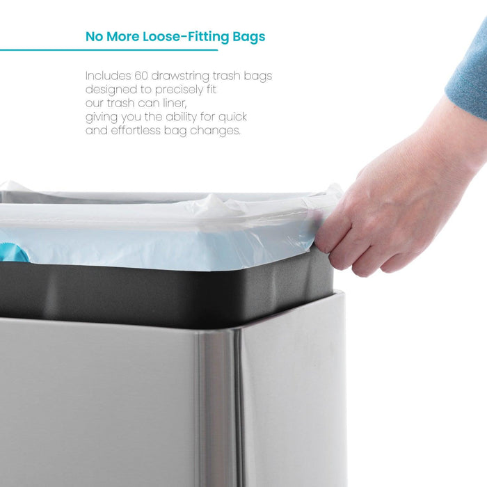8 Gallon Kitchen Trash Bags with Drawstring Handles, Heavy Duty Custom Fit Design for Standard 30 Liter Kitchen Trash Cans, Code 30S, 60 Count - Home Zone Living