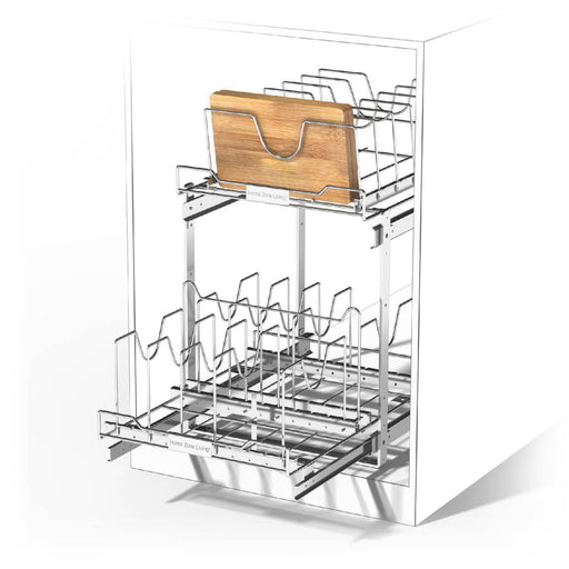 2-Tier Pull-Out Drawer Cabinet Organizer - 15” W x 20” D - Home Zone Living
