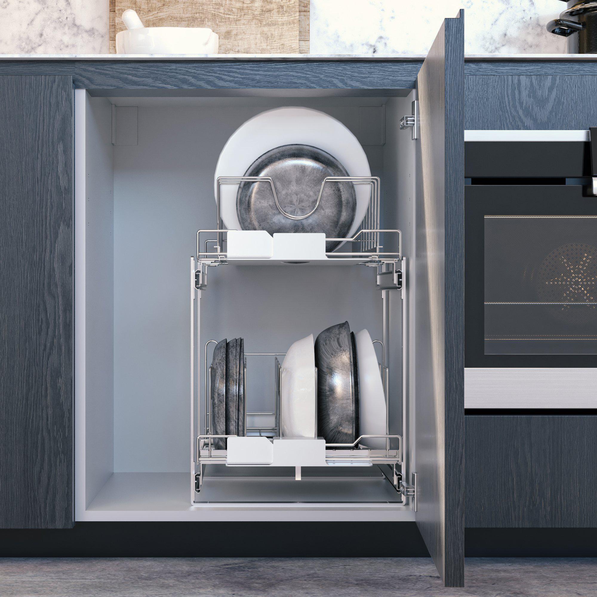 2-Tier Pull-Out Drawer Cabinet Organizer - 15” W x 20” D - Home Zone Living