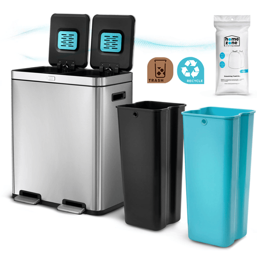 16 Gallon Dual Compartment Trash Can with CleanAura, 60 Liter Total Capacity - Home Zone Living