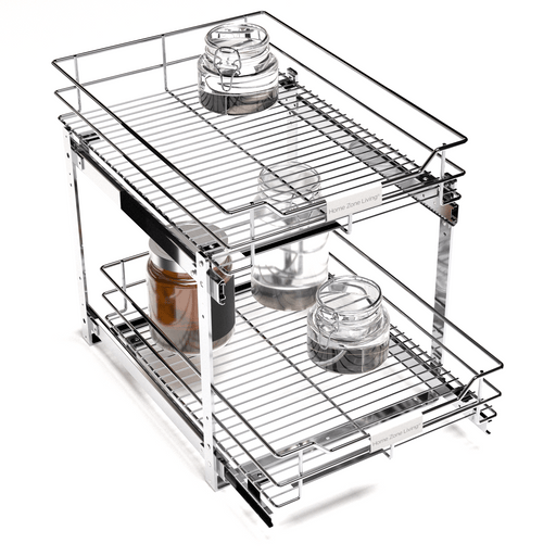2-Tier Pull-Out Drawer Cabinet Organizer - 14” W x 20” D - Home Zone Living